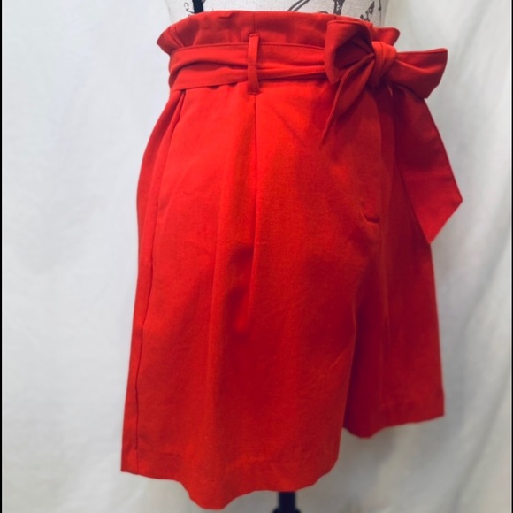 Entro Red Paper Bag Style Shorts Removable Tie Belt Faux Back Pockets NWT - Picture 5 of 11